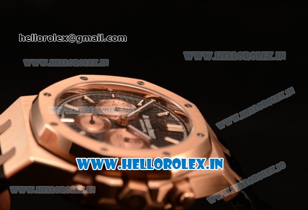 Audemars Piguet Royal Oak Chronograph Swiss Valjoux 7750 Rose Gold Case with Black Leather Strap Black Dial and Gold Three Subdials 1:1 Original EF - Click Image to Close